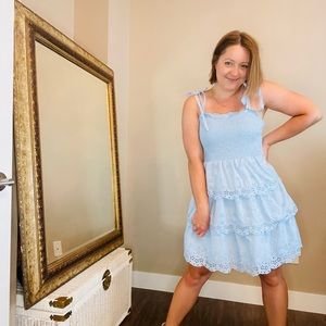 Layered Eyelet Smocked Mini Sundress